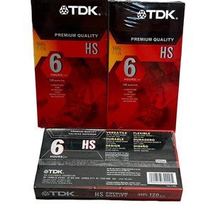 TDK Premium Quality HS 6 Hours T-120 Blank VHS VCR Tapes Lot of 3 New Sealed